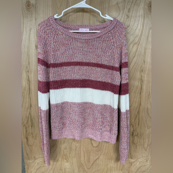 Women's Over Sized Soft Pullover Sweater Pink Lilly Striped Size Medium - Picture 1 of 6
